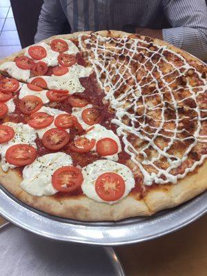 Margherita Pizza and half BBQ Ranch