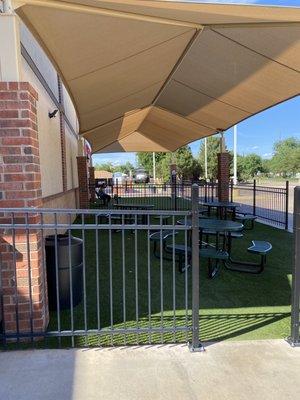 Dog park and patio area