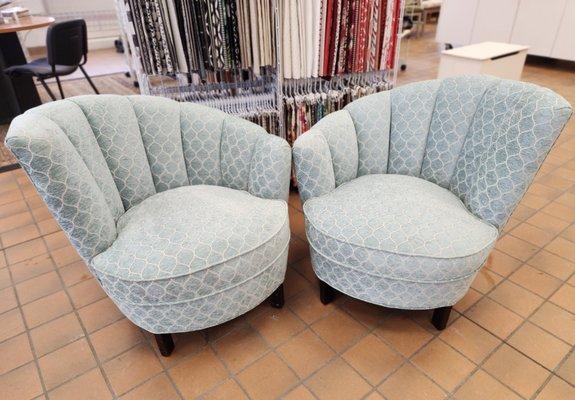 Customer thrilled over her reupholstered channel chairs!