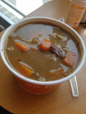 This is one of you bon pan delicious homemade soup this one is vegetable beef barley among one of their good soups