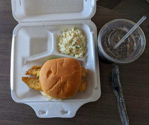 Giant fish sandwich and coleslaw