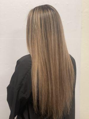 Natural hair color is black - transformation to balayage color