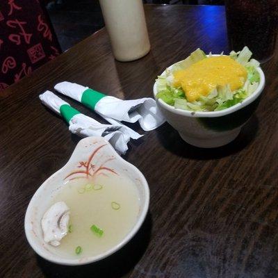 Very tiny soup and salad