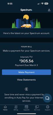 Wow Spectrum you truly do suck!! Bill went from $150 to this in 8 years no changes this is for spotty shitty wifi and cable only like WTF?