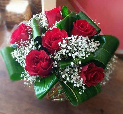 Rose Bowl with tropical leaves