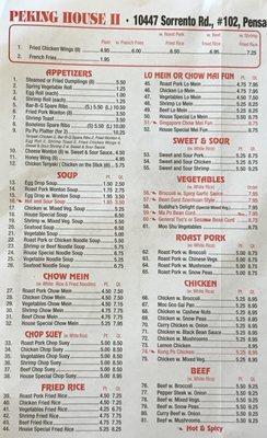 Menu - as of 30 September 2017