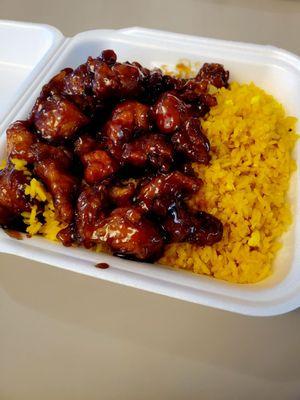 Sesame chicken and fried rice