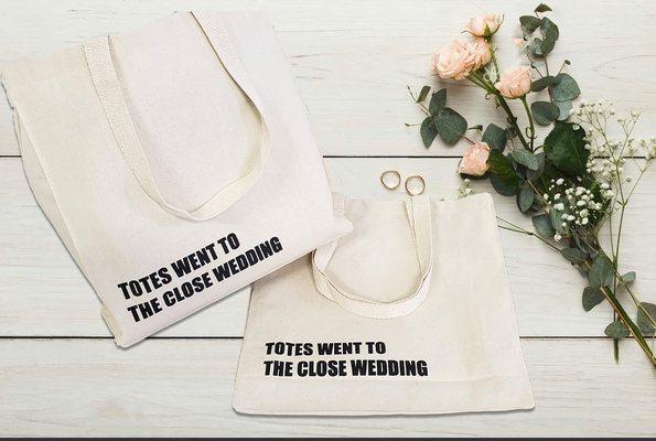 Custom & Personalized Reusable Canvas Totes Bags for every event and occasion! Screen printed by hand