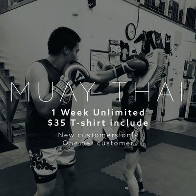 1 week unlimited Muay Thai 35.00 T-shirt Included