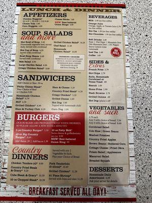 Lunch and dinner menu