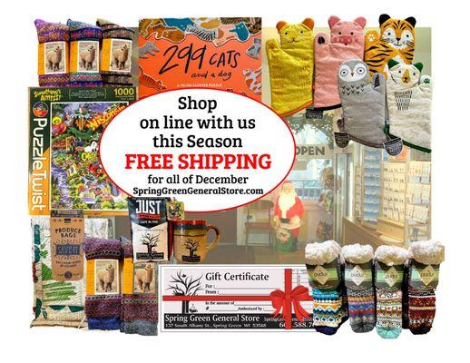 We are excited to offer you free shipping online...(yes, we have an online shop!) www.SpringGreenGeneralStore.com