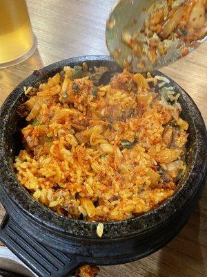 Kimchi Rice In Sizzling Stone Bowl