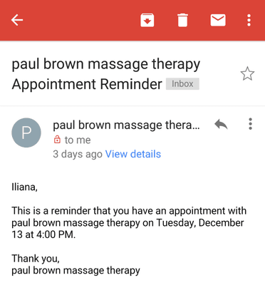 Appointment confirmation. He never showed. Never heard from again. Luckily i got a refund from Groupon