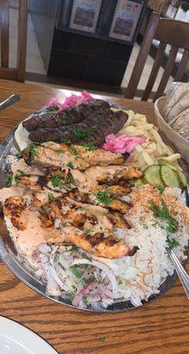 Custom combination platter with a Whole Boneless and a Shish Kafta Dinner on it! Absolutely delicious!