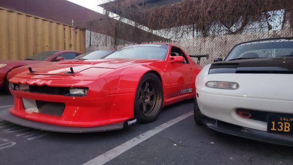 Fris Fire Red FC    and that white Rotary swapped NA Miata