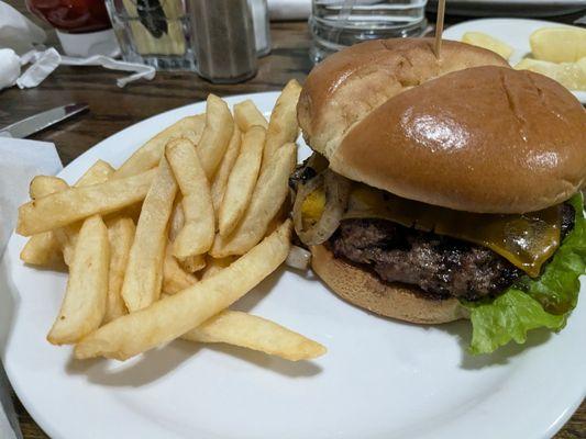 Whiskey Burger with fries