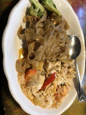 Pineapple curry (on right), and pad see euw (on left). This is not the portion size, I was sharing and made my own plate.