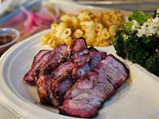 Pork of the day - smoked pork shoulder,  mac n cheese, and broccolini