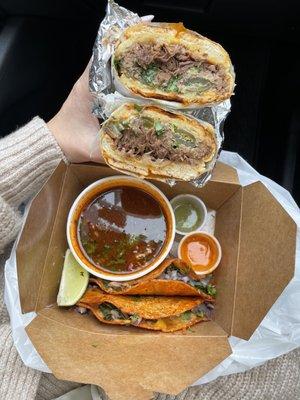 Birria tacos and birria torta