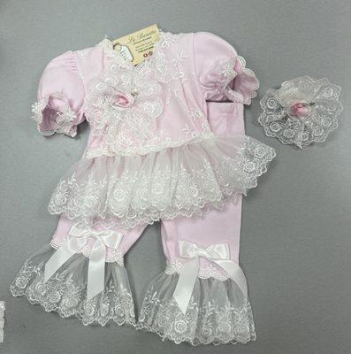 A cute little 3pc pants set in 100 % cotton made in the U.S 
A Perfect set for your little princess