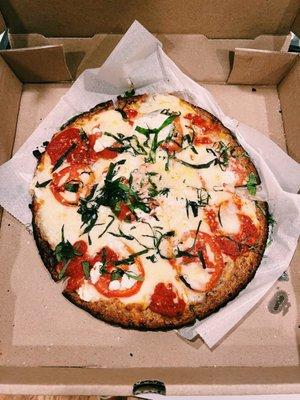 Cauliflower Margherita Pizza with Roma tomatoes and ricotta!