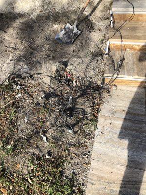 Poor wiring, begged them to use conduit, did not bury properly, and a pic of the proof of fire.