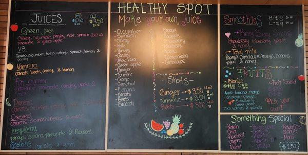 Juices, fruit & smoothies menu