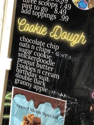 Cookie dough menu