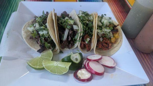 4 tacos - Carne Asada and Al Pastor