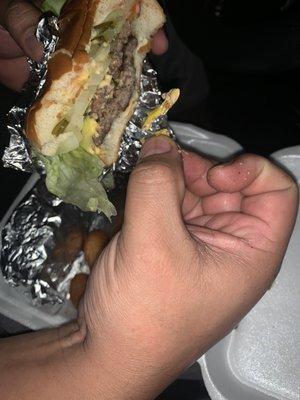 Fried piece of bread tie in my burger!!!