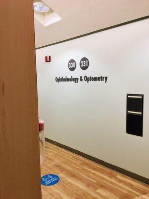 Whether the stairs or elevator, what you run into in the 2 & 3 optometry floors is a wall.