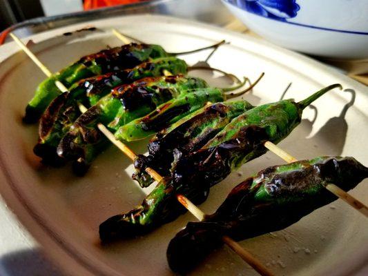 Grilled shishito chiles.