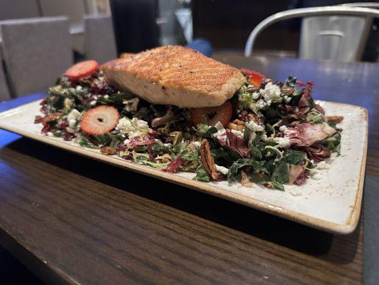 Chef Chris Seasonal Kale Salad with Salmon on top