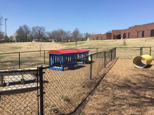 Toddler sized train. Fences all have gates as this is the church's park but open to the public.