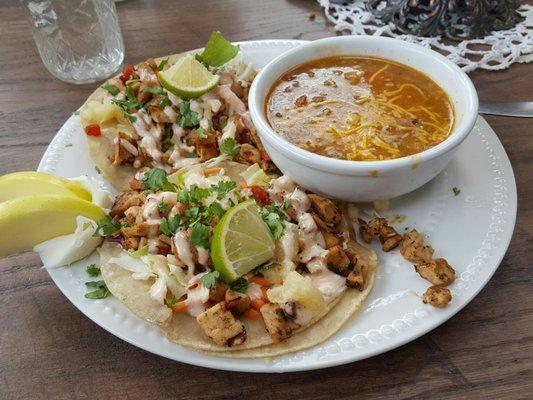 Pork Tacos and green chilli. Great Lunch!