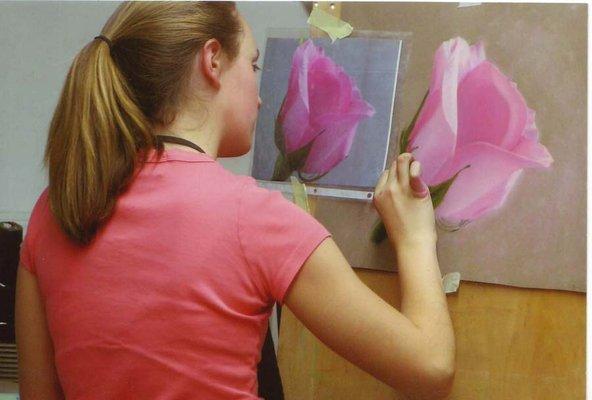 Laura creating pastel flower