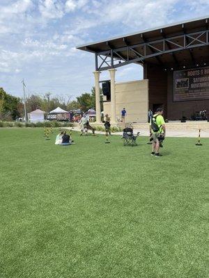 Stage and turf area