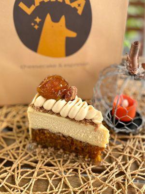 Harvest on the Moon $7.50 - carrot cake w/brown sugar cheesecake, a crunchy layer, whipped caramel, caramelized apple, and a candied pecan