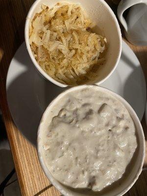 hash brown and clam chowder . the picture doesn't do its justice