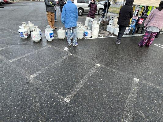 The long line of people waiting to get propane.