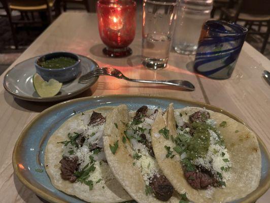 Carne asada tacos and traditional margarita.