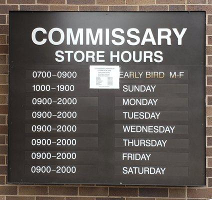 Commissary Store Hours