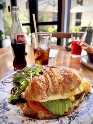 Croissant breakky with eggs, Avocado chorizo and all the veggie frills that makes this my fav so far