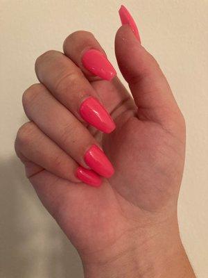 acrylic gel nails: coffin shape medium length with 279 gel color