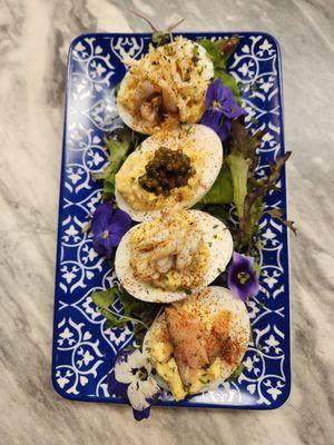 Deviled Eggs topped w/ Crab, Smoked Salmon & Caviar