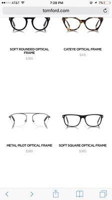 This is the official tom ford websites the glasses I wanted is 385 on there websites... at there store it was 620.