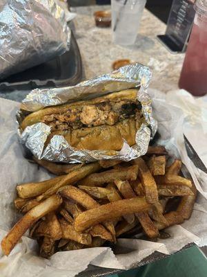 Jerk Salmon Philly and fries