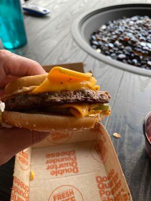 Supposed to be a double quarter pounder with cheese with bacon. Instead no bacon and only one patty.  I paid for the former.