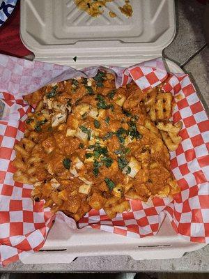 Butter chicken waffles fries