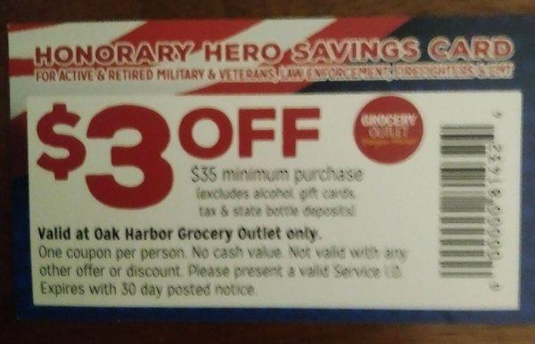 $3 off $35 purchase for military and veterans. Ask for yours.